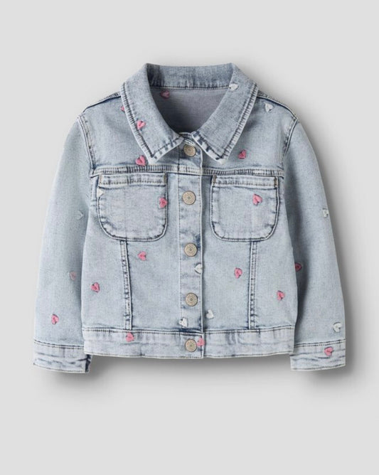 Giacca denim con cuori ricamati