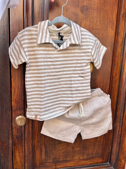 Completo Panta lino Polo rigata