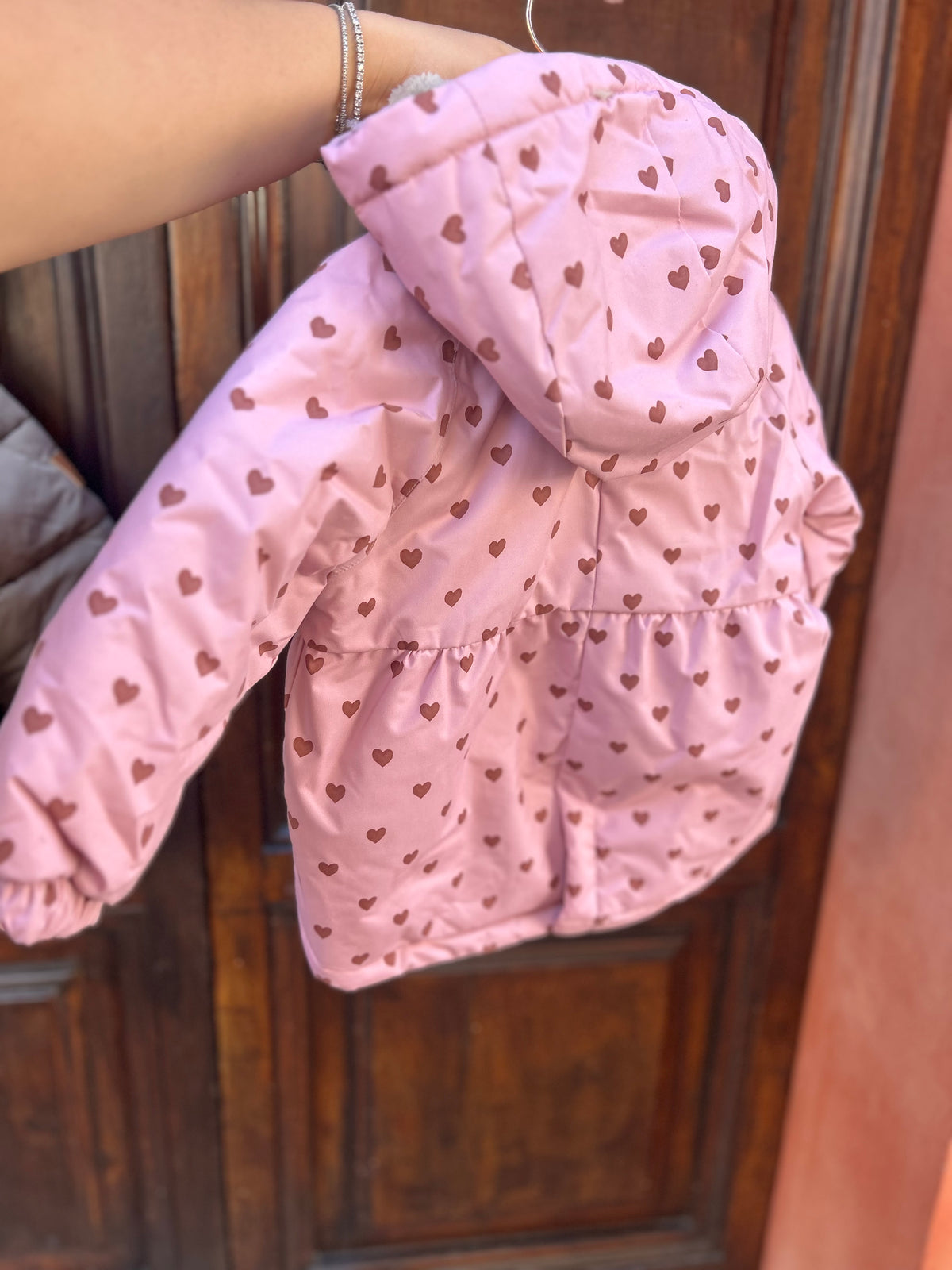 Giubbotto Rosa con Cuori, Caldo e Impermeabile