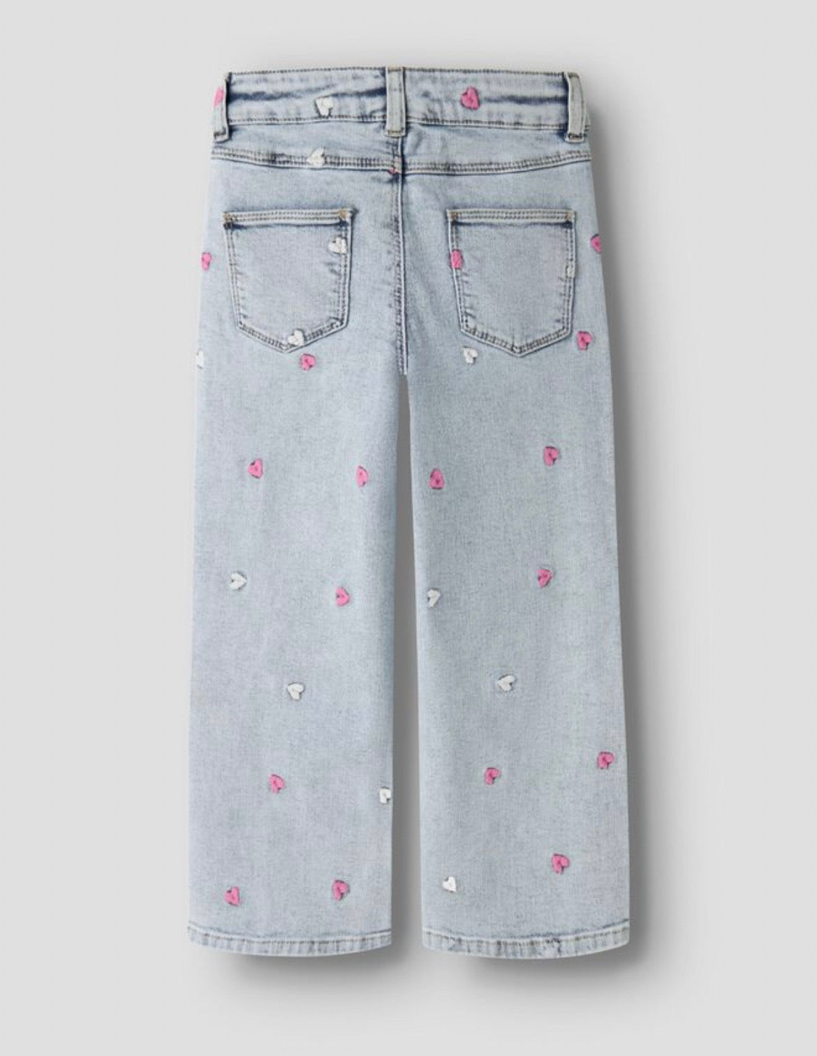 Jeans wide leg cuori ricamati