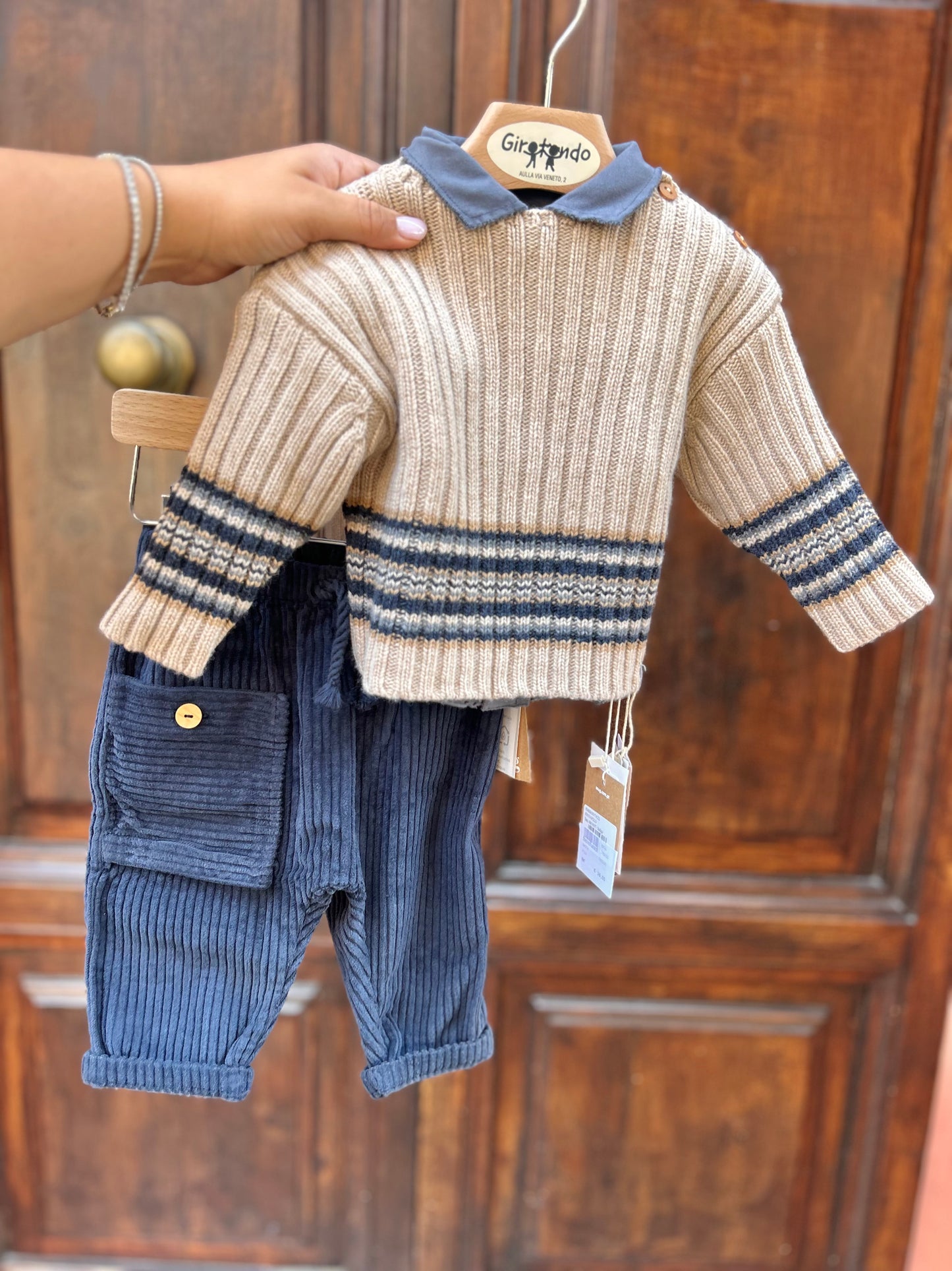 Completo Panta in velluto e maglia a righe