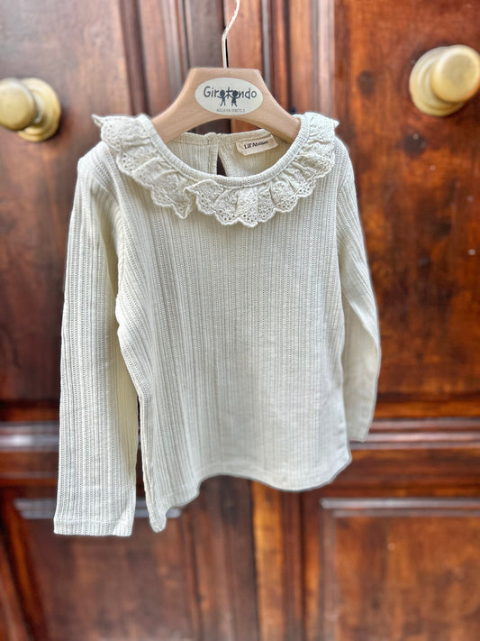 T-shirt con colletto sangallo