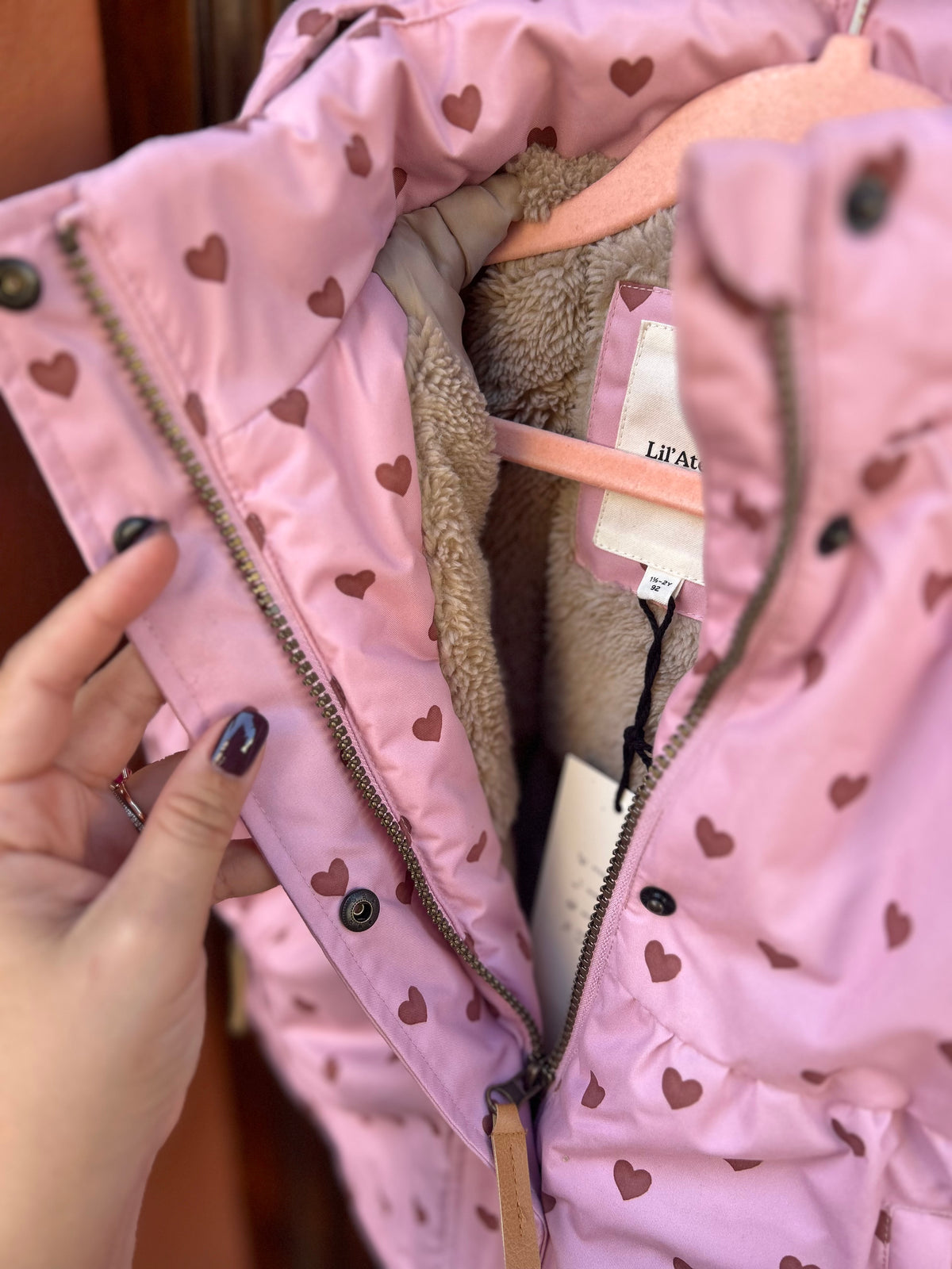 Giubbotto Rosa con Cuori, Caldo e Impermeabile