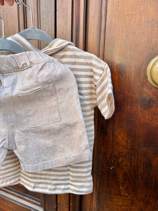 Completo Panta lino Polo rigata